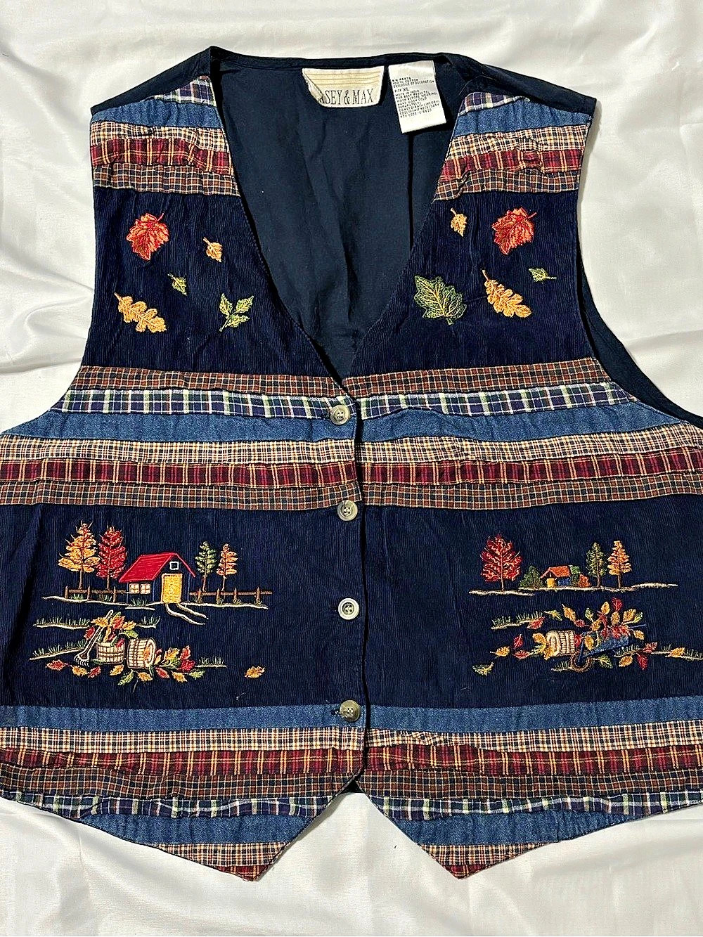 Casey & Max Vtg Autumn Harvest Embroidered Corduroy Patchwork Grannycore traditi